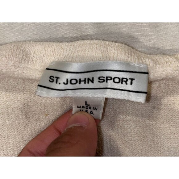 St. John Sport Beige Cotton Sleeveless Scoop Neck CRop Tank Top Women's Size L - Picture 3 of 6